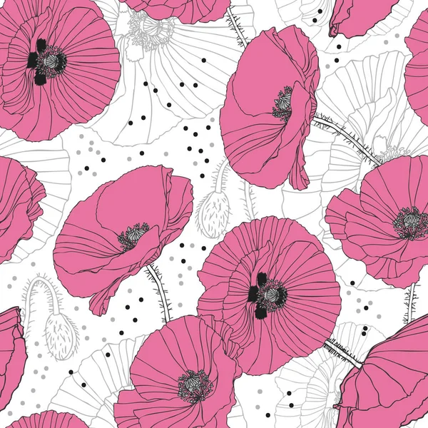 Нежный розовый мак Бесшовный узор — стоковый вектор