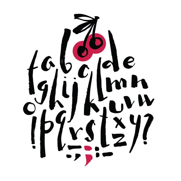 Cherry Berry alfabetet borste kalligrafi skiss stil — Stock vektor