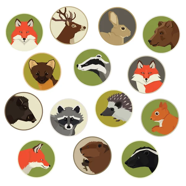 Forest Life Animales salvajes Icono de estilo geométrico redondo — Archivo Imágenes Vectoriales