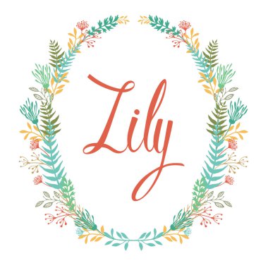 Çerçeve çiçek ve ferns kızın adı Lily ile