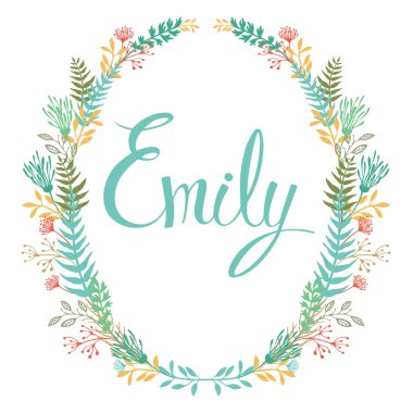 Çerçeve çiçek ve ferns kızın adı Emily ile