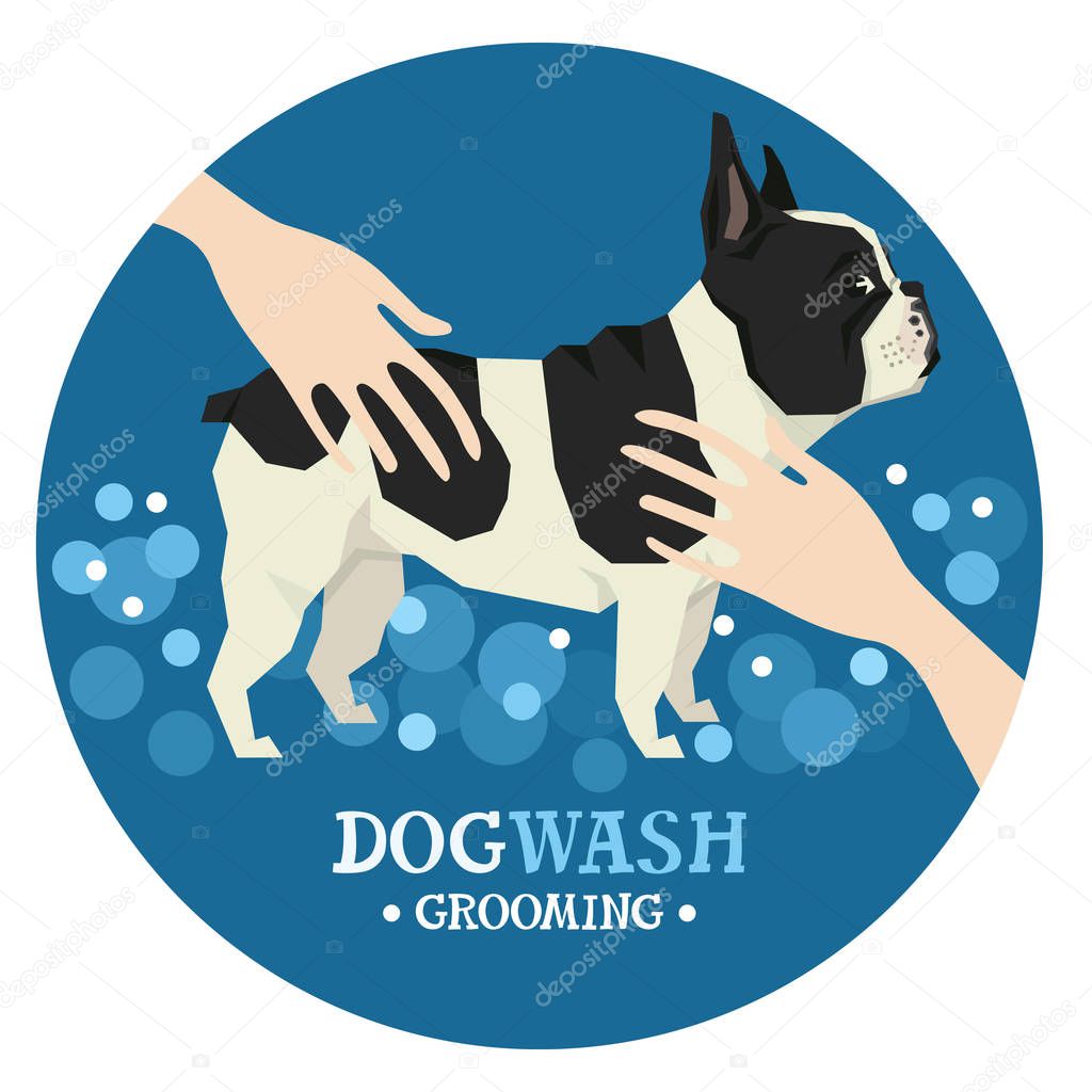 Dog washing Pet Grooming French Bulldog Design label