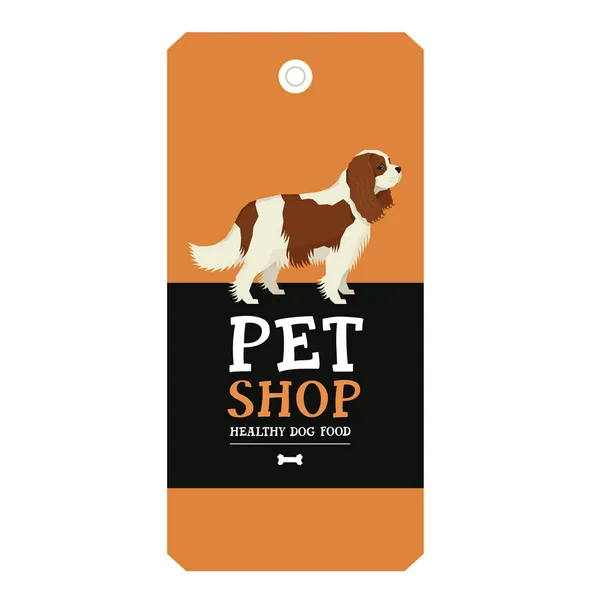 Póster Tienda de mascotas Etiqueta de diseño Vector Ilustración Cavalier King C — Vector de stock