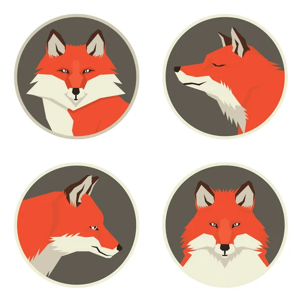 Colección animales salvajes Zorros rojos Estilo geométrico Four round fra — Vector de stock