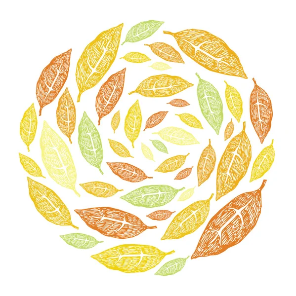 A circle of autumn leaves Hand drawing style — Stock Vector