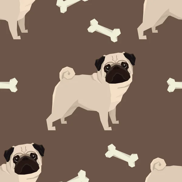 Collection chien Pug Style géométrique Modèle sans couture — Image vectorielle