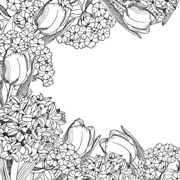 Πλαίσιο λουλουδιών με στυλ σκίτσο τουλίπες — Διανυσματικό Αρχείο