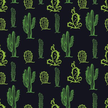 Kaktüs Dikişsiz desen siyah arka plan