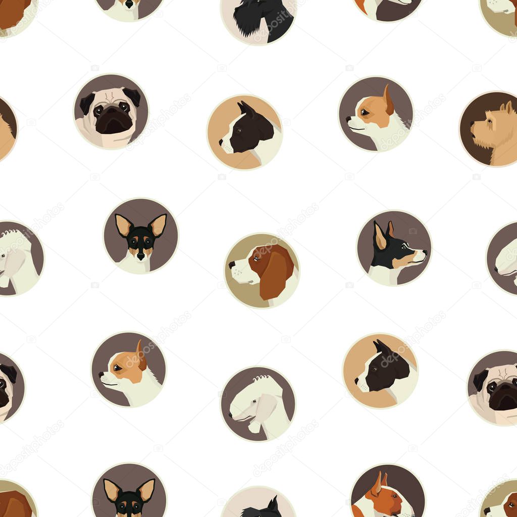 Dog collection Avatar icon round Seamless pattern