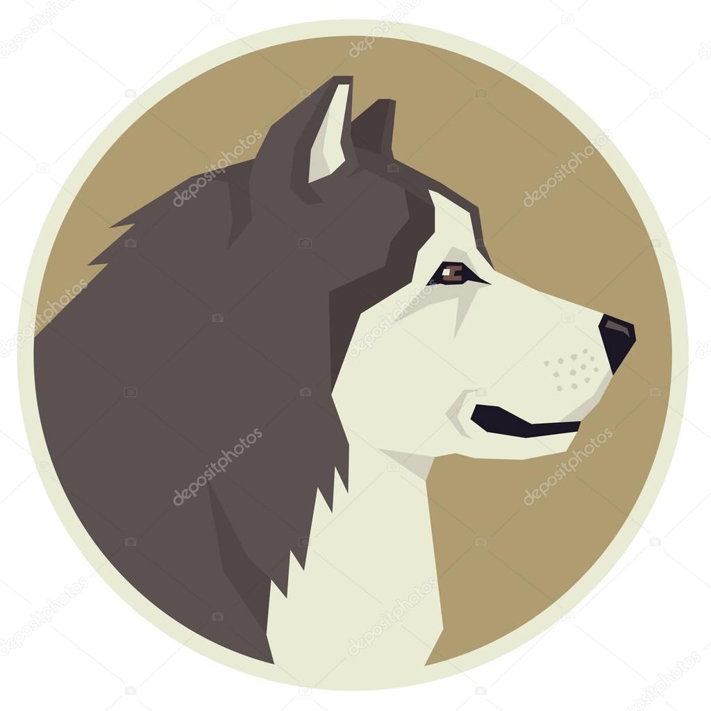 Dog collection Alaskan Malamute Geometric style Avatar icon round set