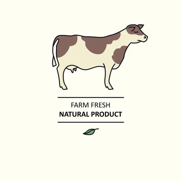 Farm fresh Produto natural Linha animais conjunto Vaca —  Vetores de Stock