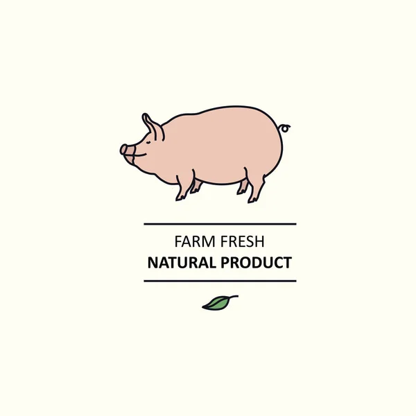 Farm fresh Natural product Line animals set Pig — Stock Vector
