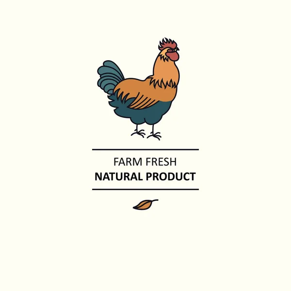 Farm fresh Natural product Line animals set Rooster — Stock Vector