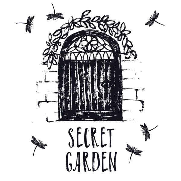 Secret garden Black color Brush illustration — Stock Vector