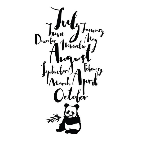 Panda czcionki odręczne kaligrafia miesięcy roku kolor czarny — Wektor stockowy