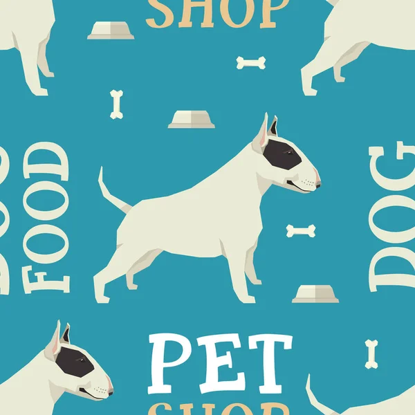 Pet shop Dog food sem costura padrão Bull terrier —  Vetores de Stock