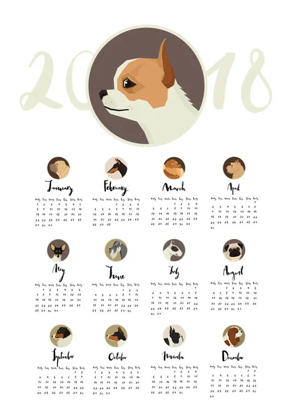 Kalendarz z portretów psów w okrągłe ramki — Wektor stockowy