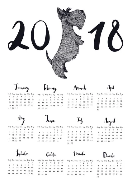 Kalendarz z Scottish Terrier ręcznym rysunek styl — Wektor stockowy