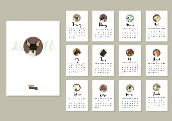 Kalender med tolv olika hundar med Toy terrier — Stock vektor