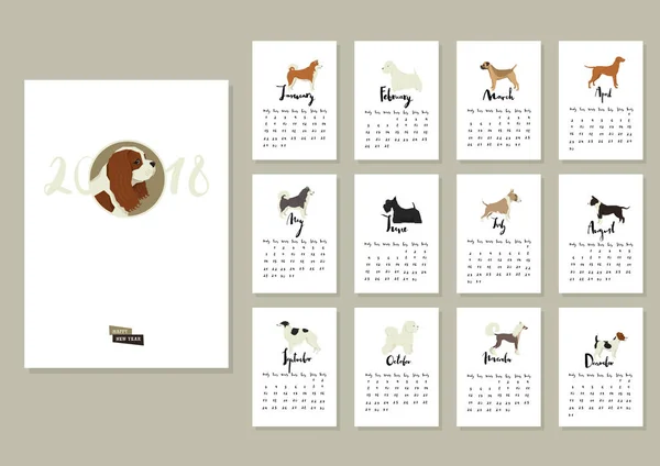 Dog collection Calendar Cover with Cavalier king charles spaniel — Stock Vector