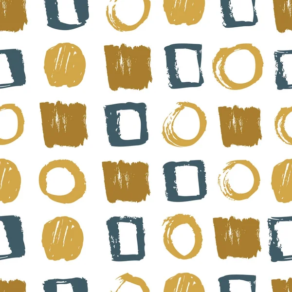 Patrón abstracto con círculos y cuadrados Fondo azul y amarillo — Vector de stock