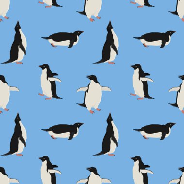 Penguenler mavi üzerinde geometrik tarzı Dikişsiz desen arka plan