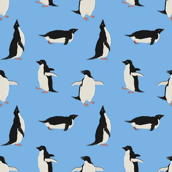 Penguins on a blue background Geometric style Seamless pattern