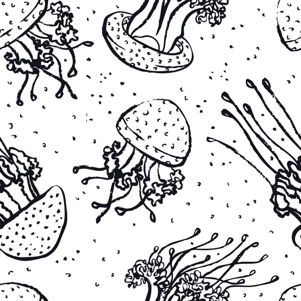 Estilo de boceto de medusa Patrón sin costuras — Vector de stock