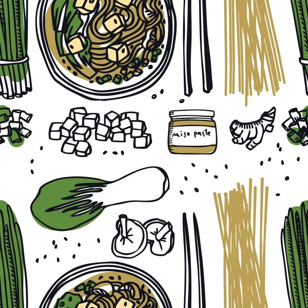 Yiyecek toplama Miso çorbası Seamless Modeli — Stok Vektör