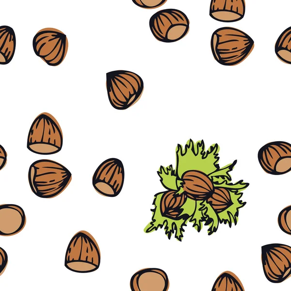 Jídlo kolekce lískové ořechy bezešvé vzor — Stockový vektor
