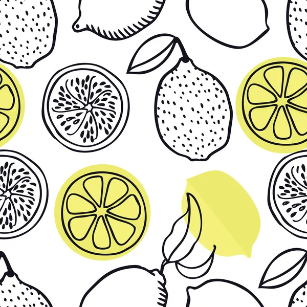 Τροφίμων συλλογή αστείο λεμόνια φρούτα χωρίς ραφή πρότυπο — Διανυσματικό Αρχείο