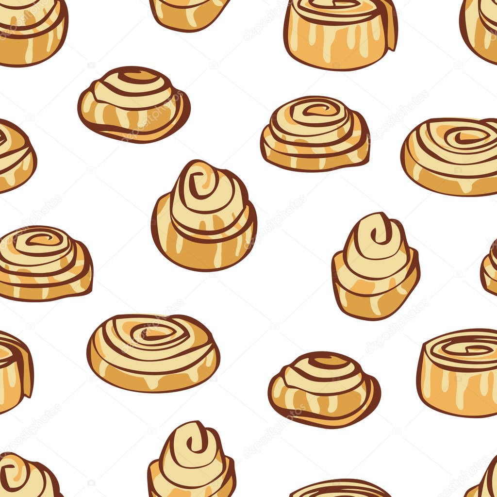 Food collection Delicious cinnamon buns Seamless pattern