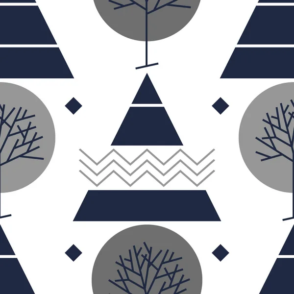 Modern vector abstract seamless pattern. Dark trees and grey cir — Stock Vector
