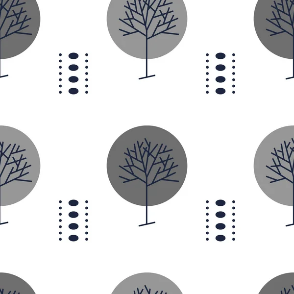 Modern vector abstract naadloos patroon. Donkere bomen en grijze cir — Stockvector