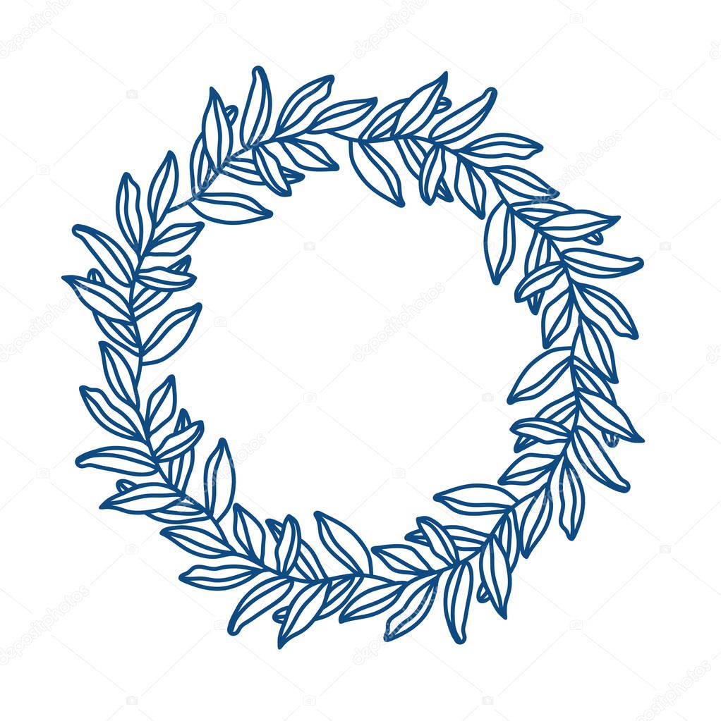 A circle frame of the leaves. Floral blue and white vignette. Fl