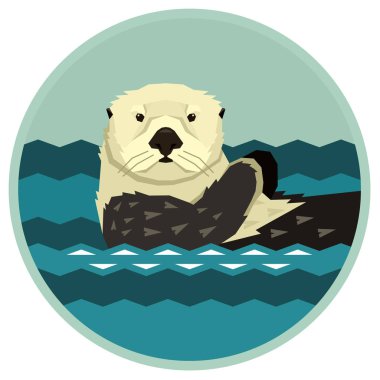 Sea Otter floating in the water Wild animals Cartoon Round frame