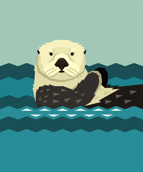 Loutre de mer flottant dans l'eau Animaux sauvages Cartoon Vector illu — Image vectorielle