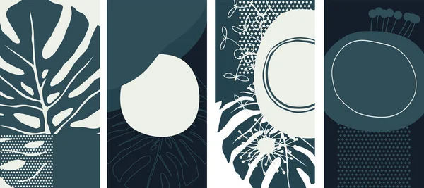 テキストのための最小スタイルの抽象的な背景のベクトルセットバナー ポスター カバーのためのデザイン熱帯ヤシの葉と暗い背景セット — ストックベクタ
