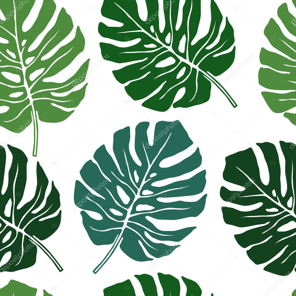 Palm leaves Vector illustration Summer seamless pattern Tropical forest set