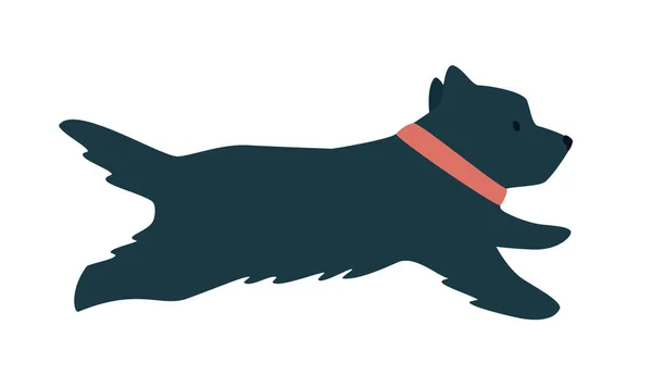 Смешная Маленькая Собачка Красном Воротничке Бежит Вперед Плоский Векторный Набор — стоковый вектор