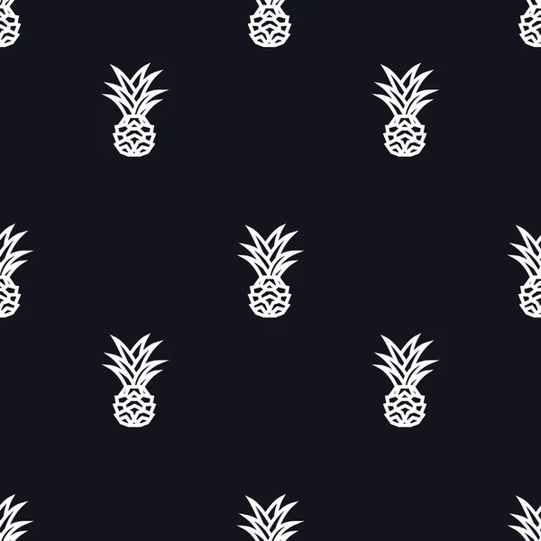 Ananas Icoon Line Art Zwarte Achtergrond Naadloze Patroon Set — Stockvector