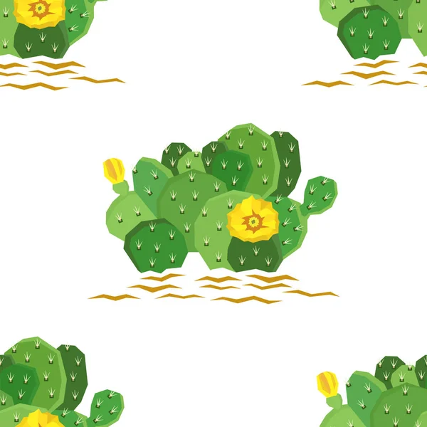 Eastern Prickly Pear Cactus Yellow Flowers Seamless Pattern Set — Stock Vector