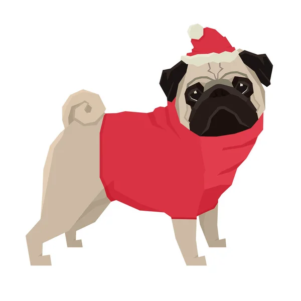 Christmas Pug Flat Vector Illustration Isolated Object Set — 스톡 벡터