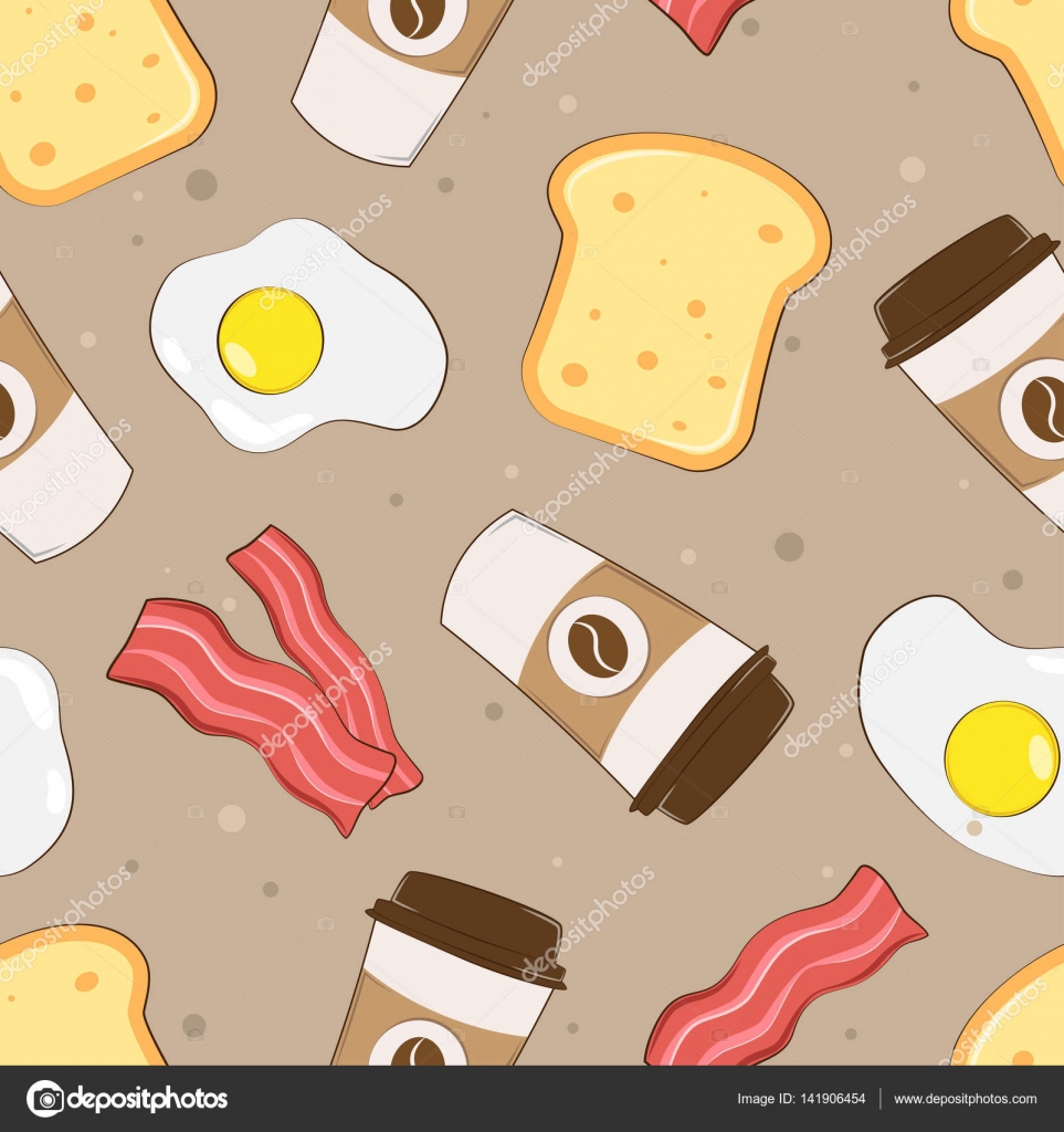 Morning Breakfast Seamless Pattern With Scrambled Eggs Coffee Toast And Bacon Cartoon Illustration On A Brown Background Vector Illustration Vector Image By C Novaiaia Rambler Ru Vector Stock