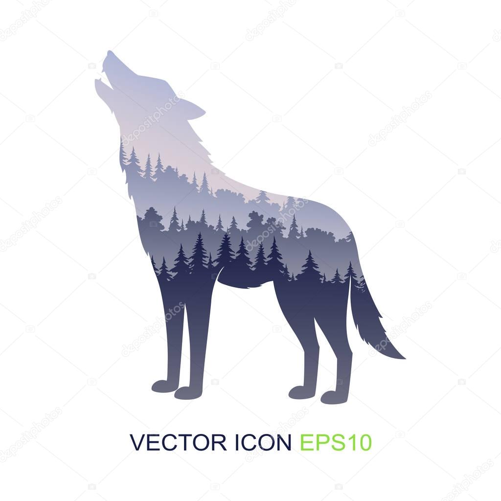 Silhouette of the wolf. Wild nature. Logo. Vector illustration.