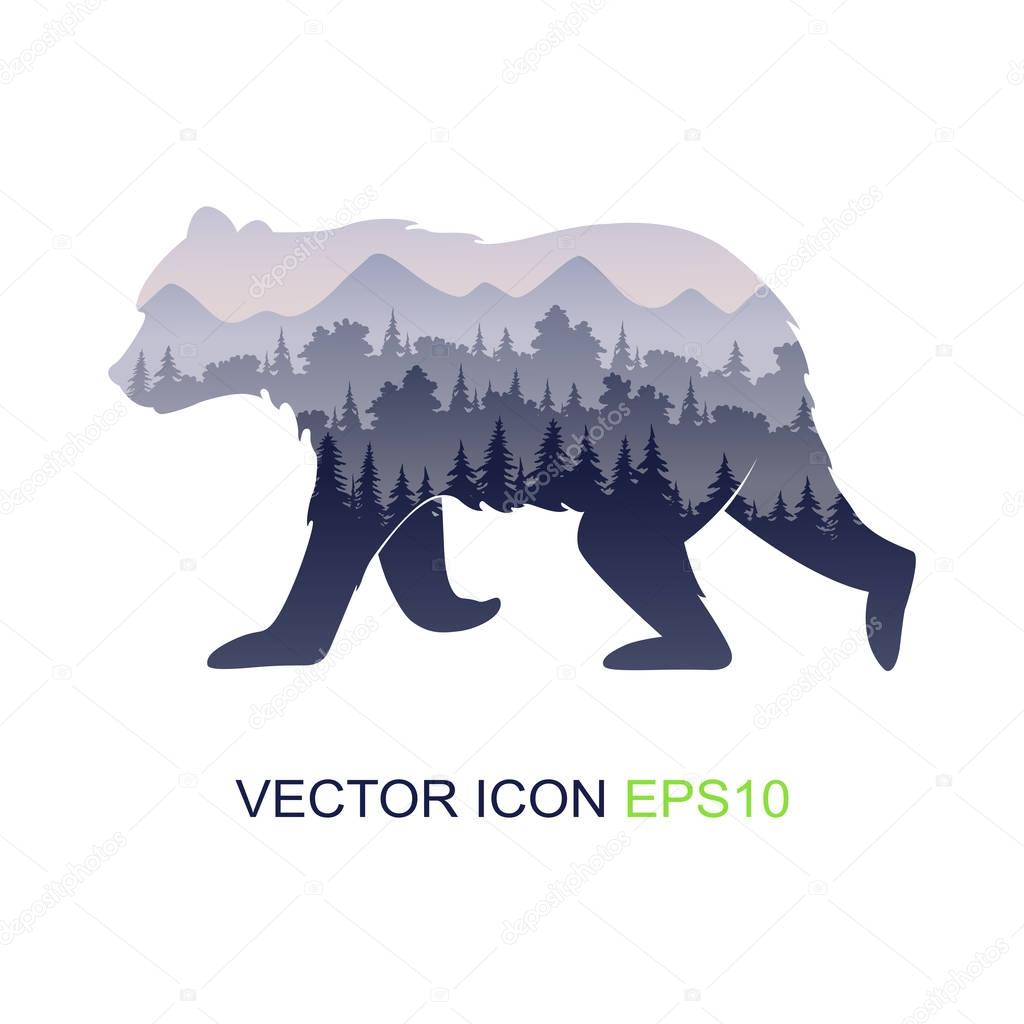 Silhouette bear. Wild nature. Logo. Vector illustration.