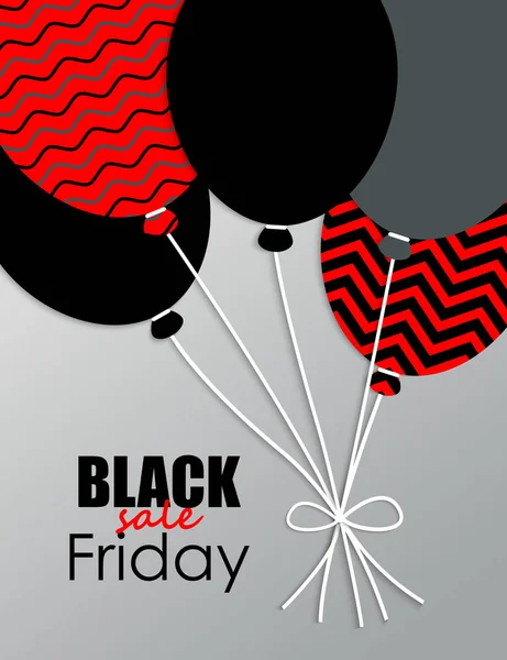 Viernes Negro. Venta de póster con globos sobre fondo gris. Ilustración vectorial . — Vector de stock