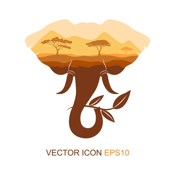 Elefante símbolo. Silueta de elefante. Logo para el té. Naturaleza africana.Ilustración vectorial . — Vector de stock