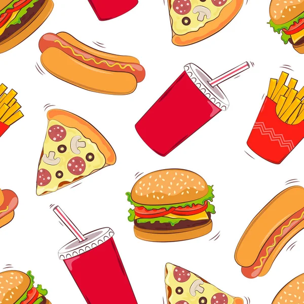 Fundo sem emenda de fast food. Comida rápida. Ilustração vetorial . — Vetor de Stock