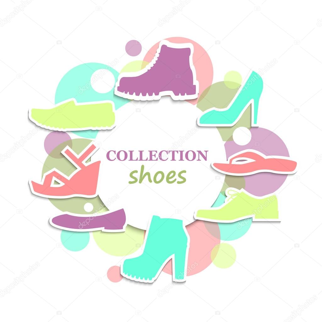 The collection of shoes. Vector illustration. A set of flat images of shoes. logo for a shoe store.